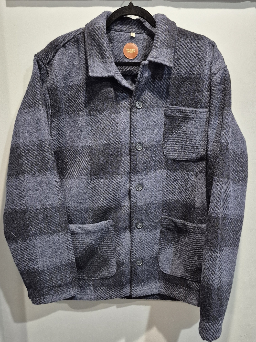Common People Textured Plaid Jacket Overshirt Blue Navy Women's Large Like New